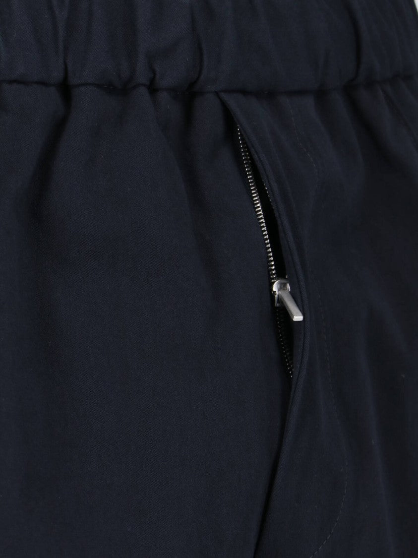 Jil Sander Cropped Tapered Blue Cotton Pants With Elastic Waistband