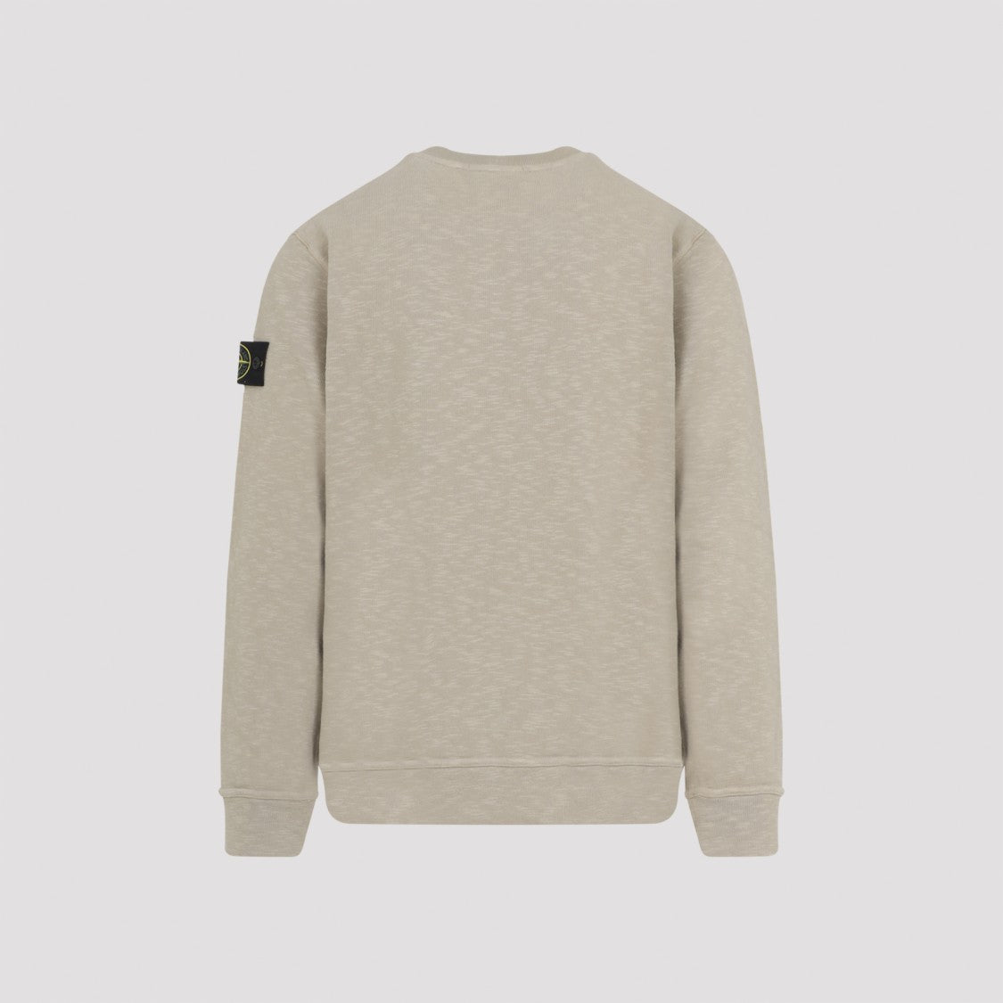 Stone Island Beige Cotton Sweatshirt With Signature Patch And Ribbed Edges
