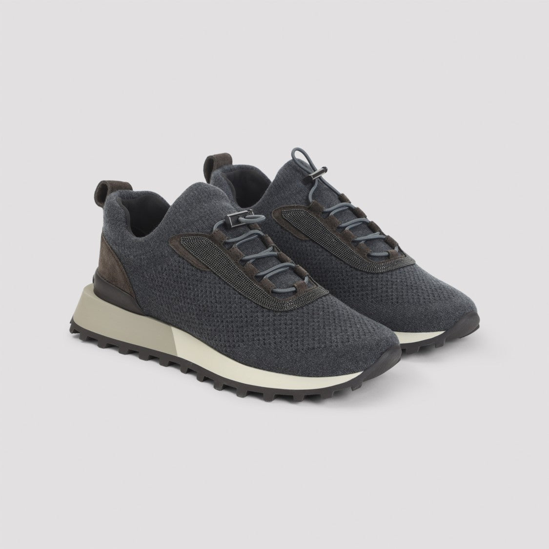 Brunello Cucinelli Textured Knit Sneakers With Suede Accents