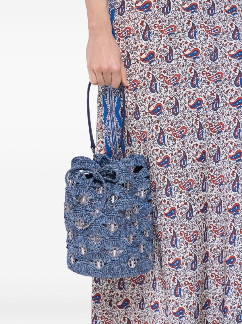 Rabanne Woven Raffia Shoulder Bag With Brass Hardware