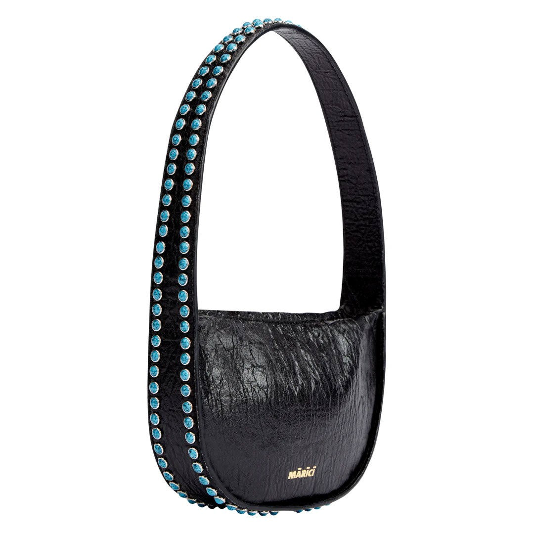 Marici Structured Black Shoulder Bag With Brass-Studded