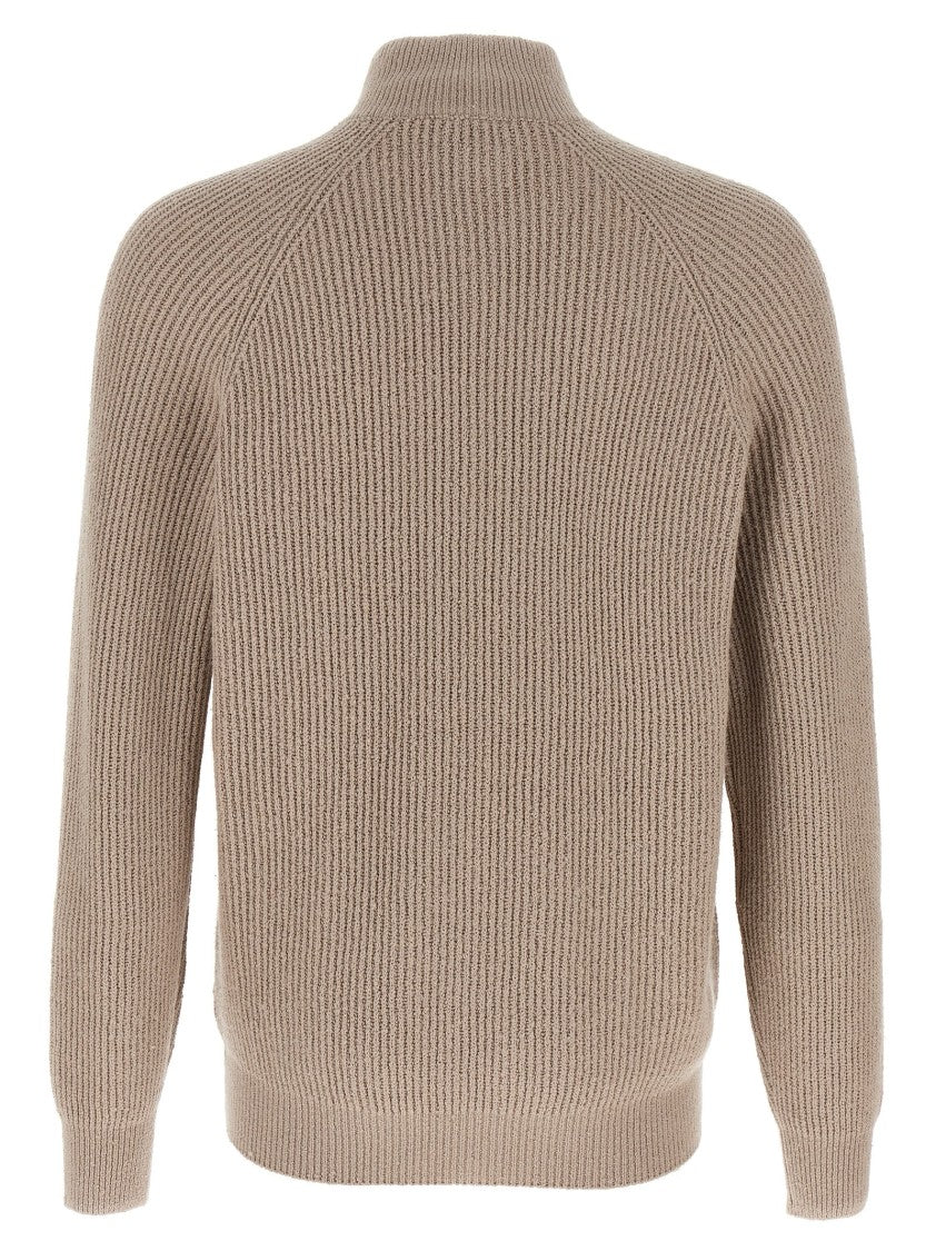 Brunello Cucinelli Half-Ribbed Cotton Gauze Zip Cardigan