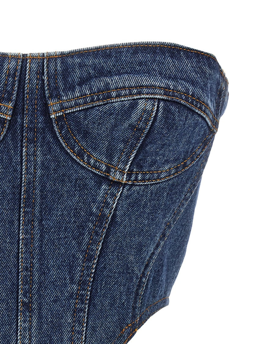 David Koma Off-The-Shoulder Denim Bustier Top With Asymmetrical Hem