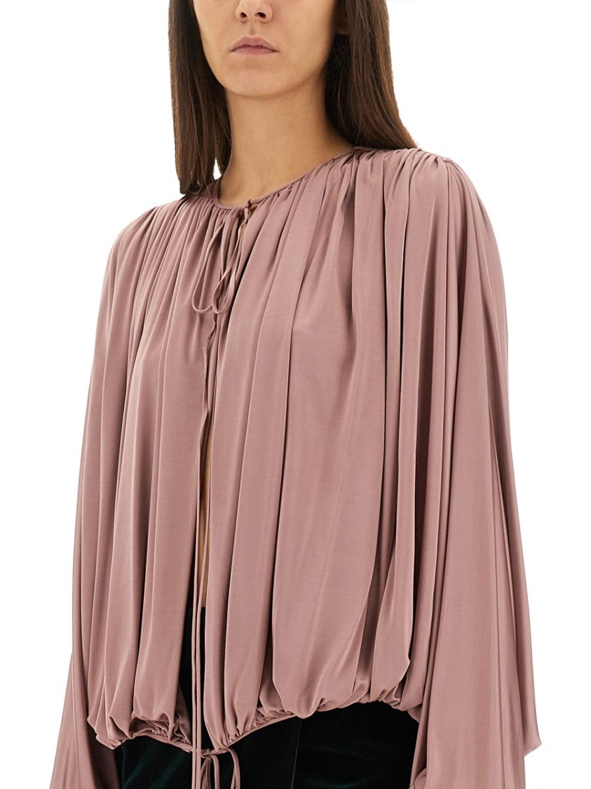 Saint Laurent Fluid Knit Blouse With Gathered Pleats