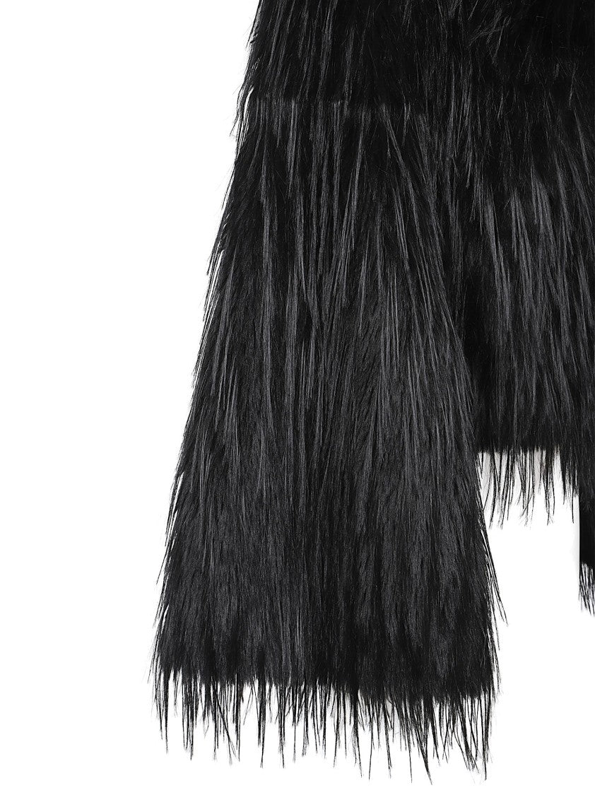 Pinko Cropped Jacket With Shaggy Faux Fur