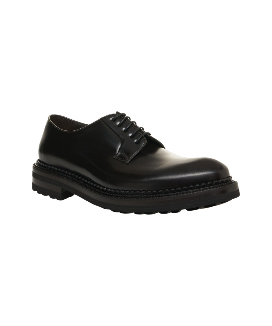 Green George Smooth Leather Derby Shoes With Grooved Sole