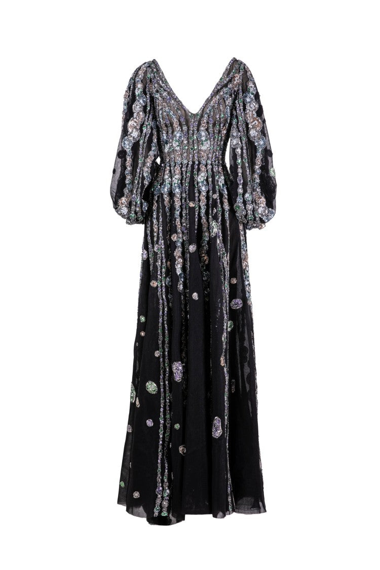 Saiid Kobeisy Tulle Beaded Dress With Bell Sleeves