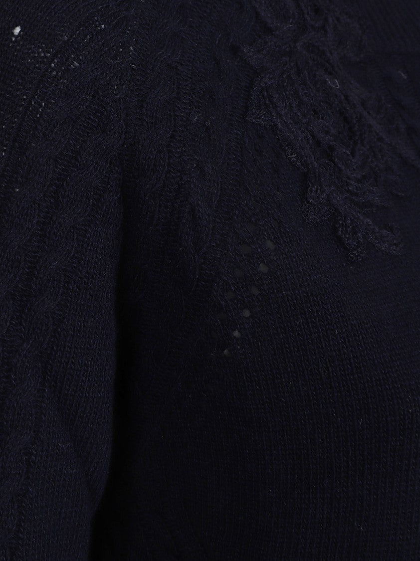 Ermanno Scervino Cable Knit Sweater With Floral Lace Detailing