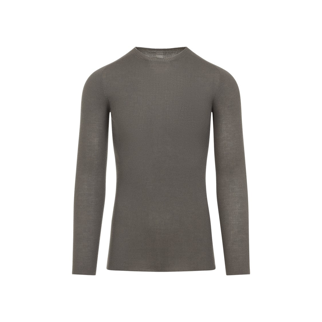 Rick Owens Dust Brown Wool Ribbed Round Neck Pullover