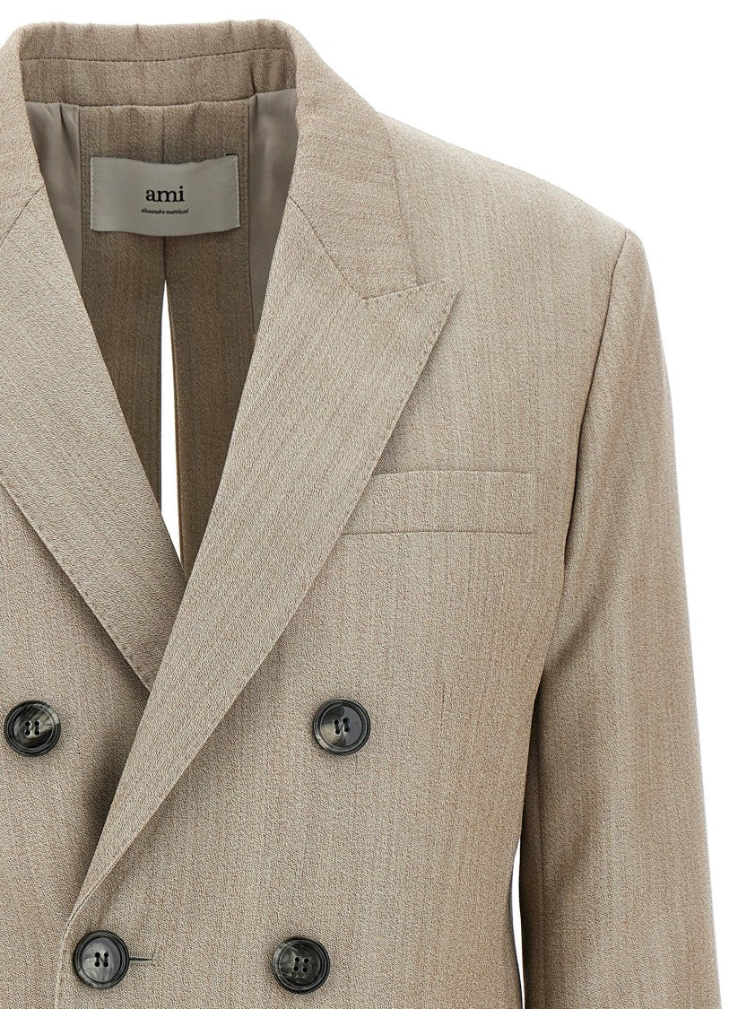 Ami Maxi Split Double-Breasted Wool Blazer