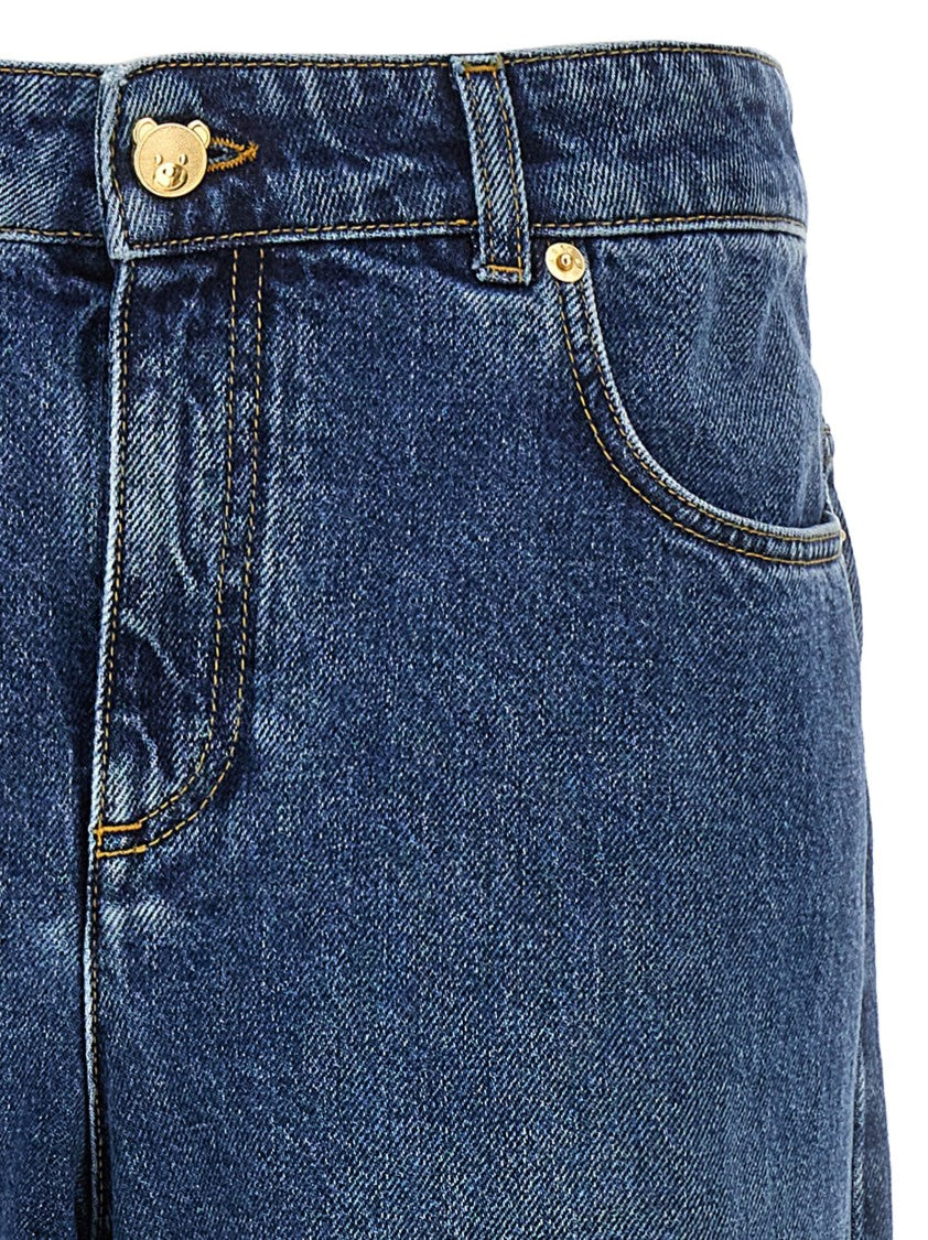 Moschino Wide-Leg Denim Jeans With Teddy Button Closure