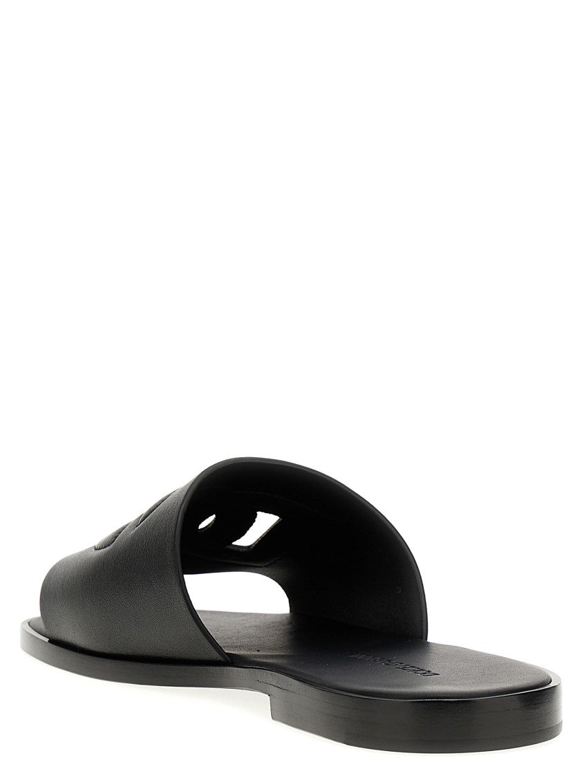 Dolce & Gabbana Black Leather Slides With Logo