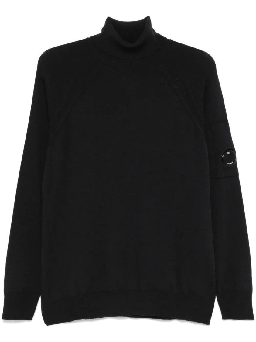 C.P. Company Black Turtleneck Sweater With Subtle Logo Detail