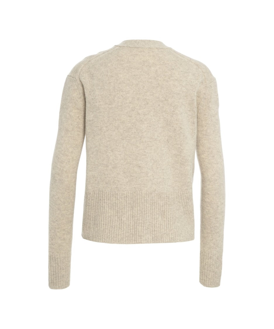 Closed Beige V-Neck Button Cardigan With Ribbed Detailing