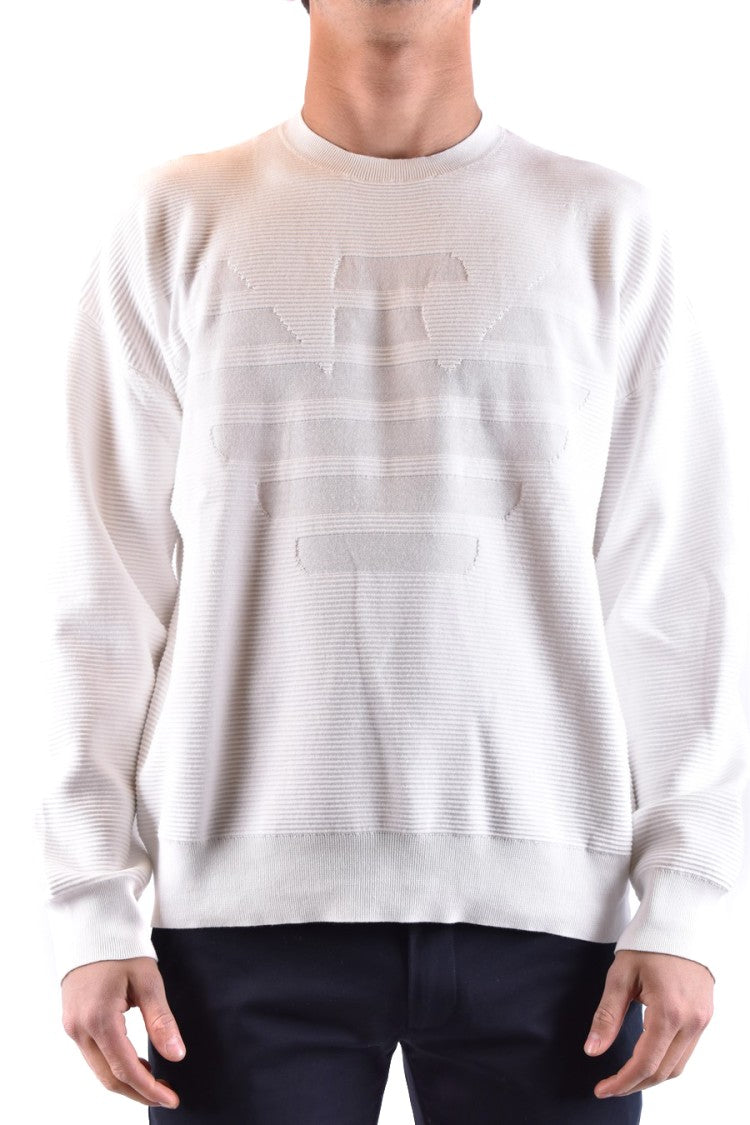 Emporio Armani White Knitwear With Textured Emblem