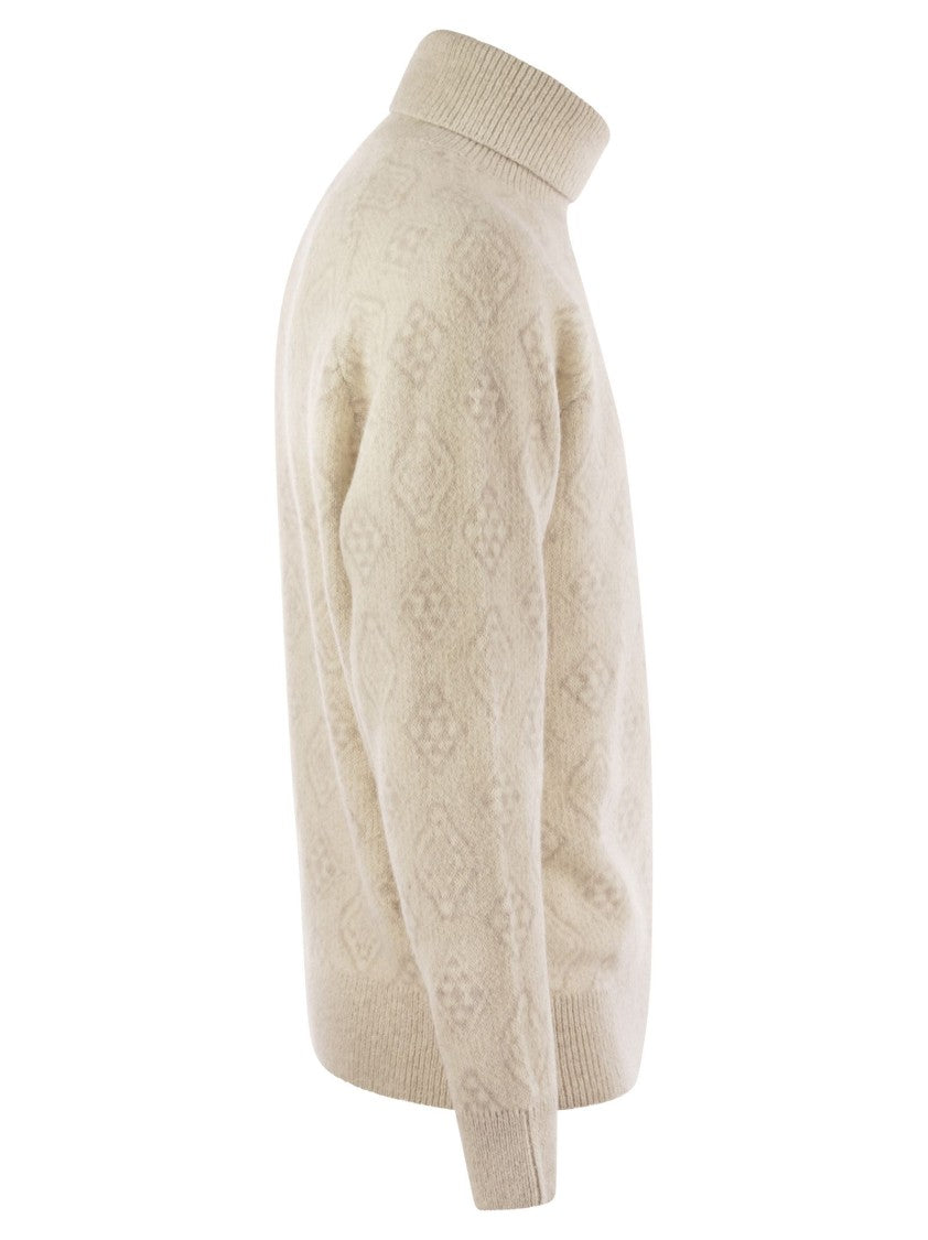Brunello Cucinelli Geometric Jacquard Turtleneck Sweater In Alpaca, Cotton