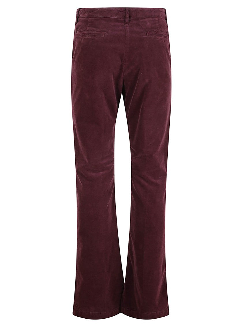 Massimo Alba Burgundy Stretch Velvet Trousers With Flared Hem And Classic Design