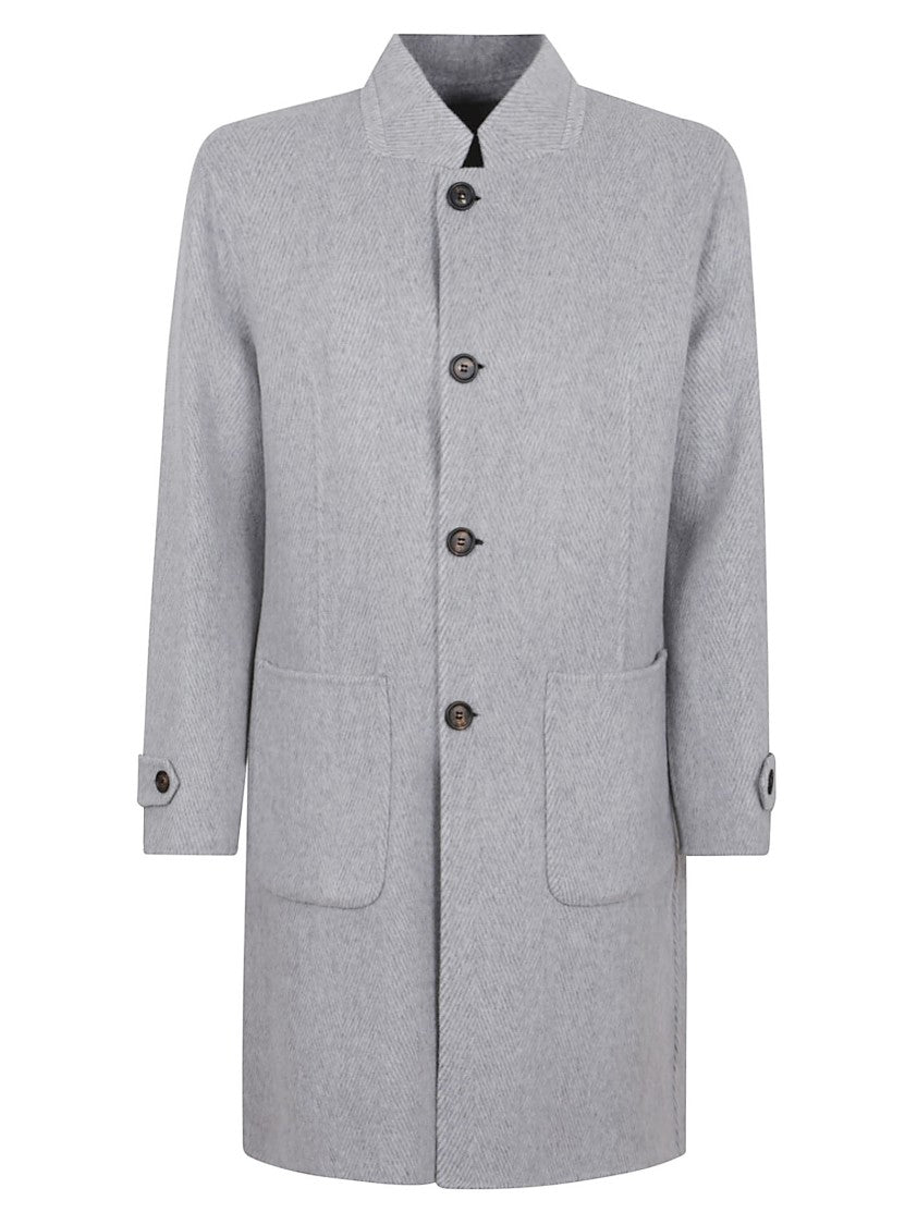 Eleventy Wool-Cashmere Blend Coat With Stand Collar