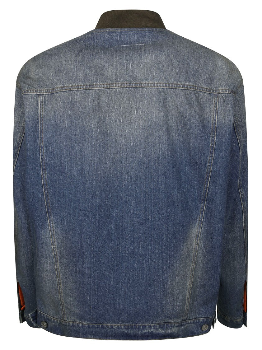 Mm6 By Maison Margiela Green Bomber Jacket With Denim Elements