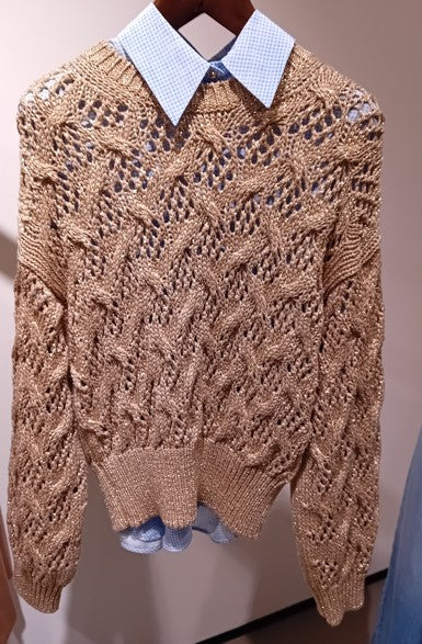 Max Mara Gold-Toned Open Knit Sweater With Geometric Pattern