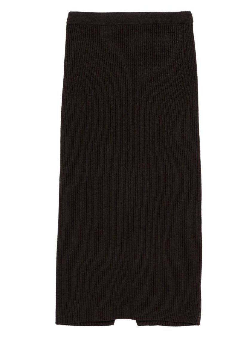 Twin-Set Ribbed Knit Midi Skirt With Subtle Back Slit