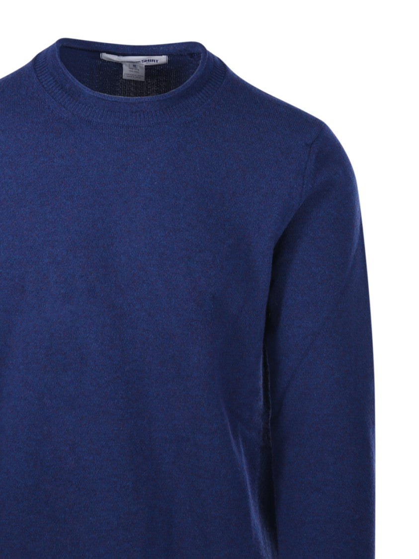 Comme Des Garçons Deep Blue Crew Neck Wool Shirt With Minimalist Design