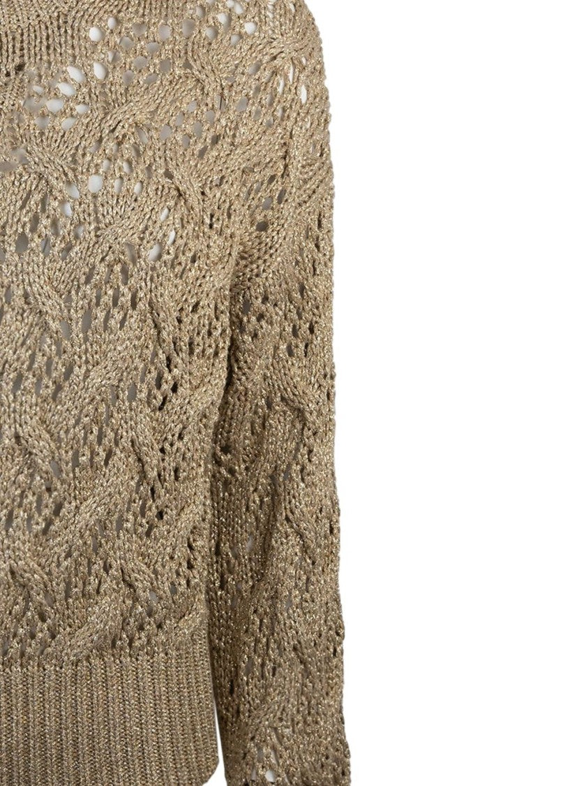 Max Mara Gold-Toned Open Knit Sweater With Geometric Pattern