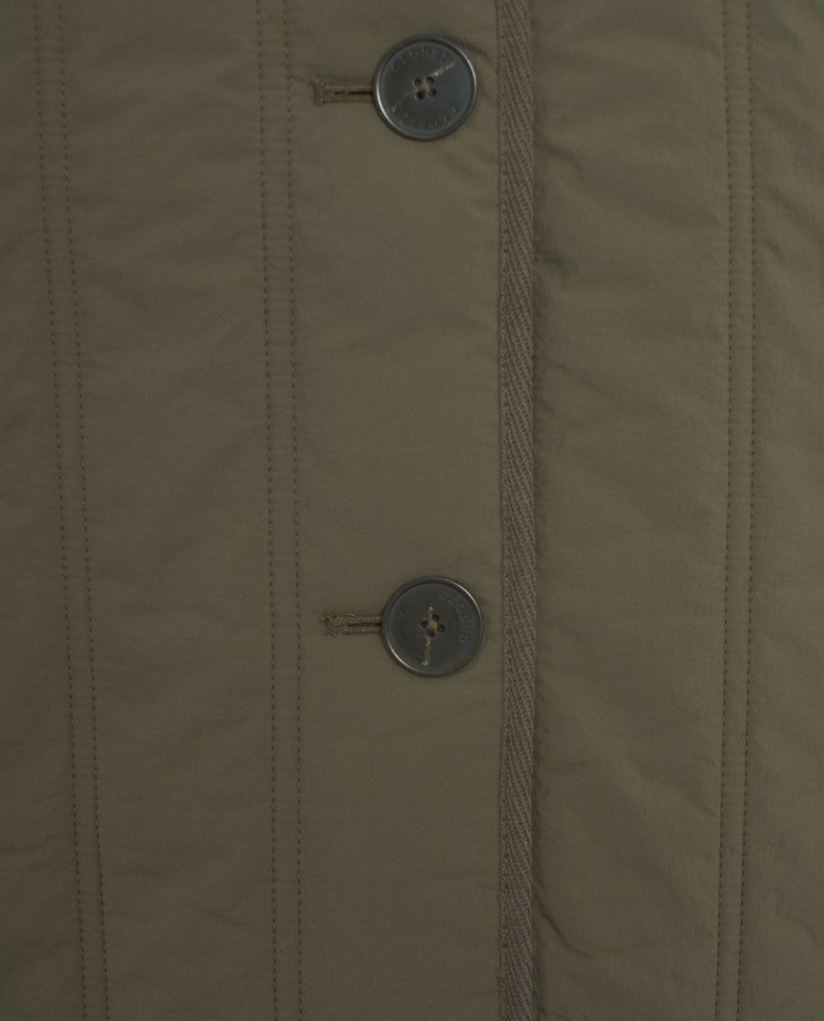 Closed Quilted Jacket With Round Neckline And Boxy Silhouette