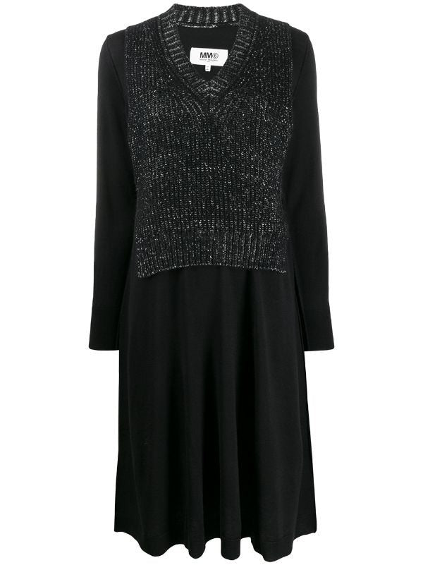 Mm6 By Maison Margiela Textured Knit Midi Dress With Layered Design