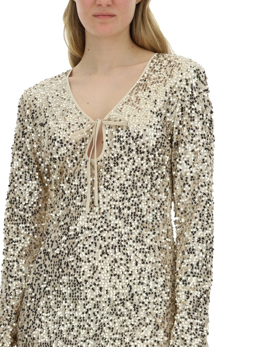 Rotate Sequined Maxi Dress With Deep V-Neckline