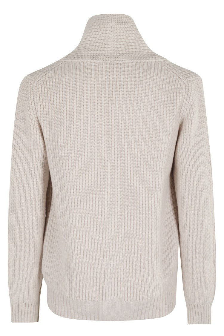 Fay Shawl-Collar Cardigan With Shirred V-Neck