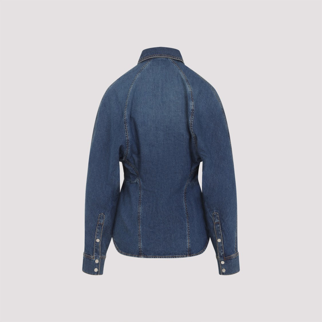 Alaïa Mineral Blue Cotton Curved Shirt With Pointed Collar