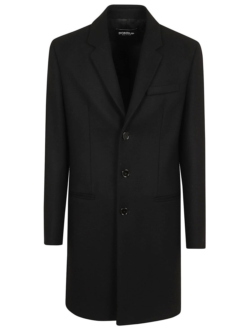 Dondup Knee-Length Wool Coat With Welt Pockets And Three Buttons