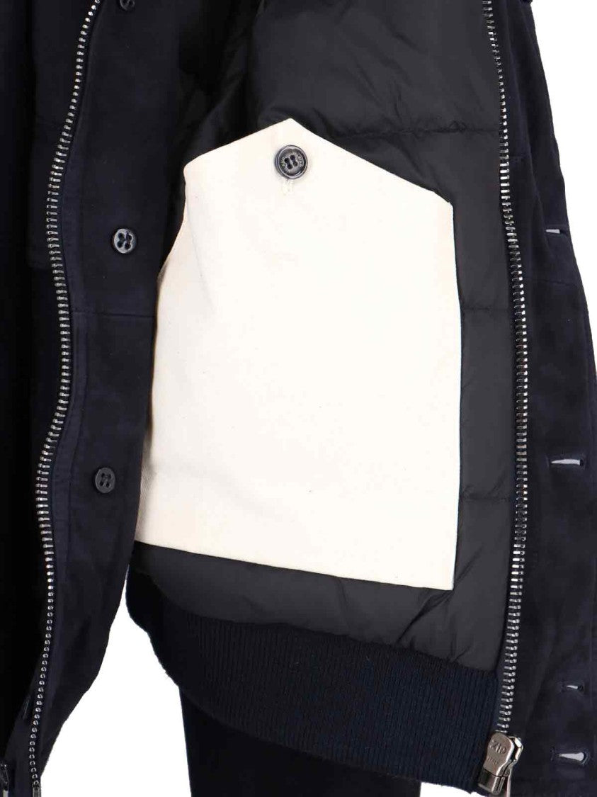 Valstar Navy Suede Bomber Jacket With Padded Design And Flap Pockets