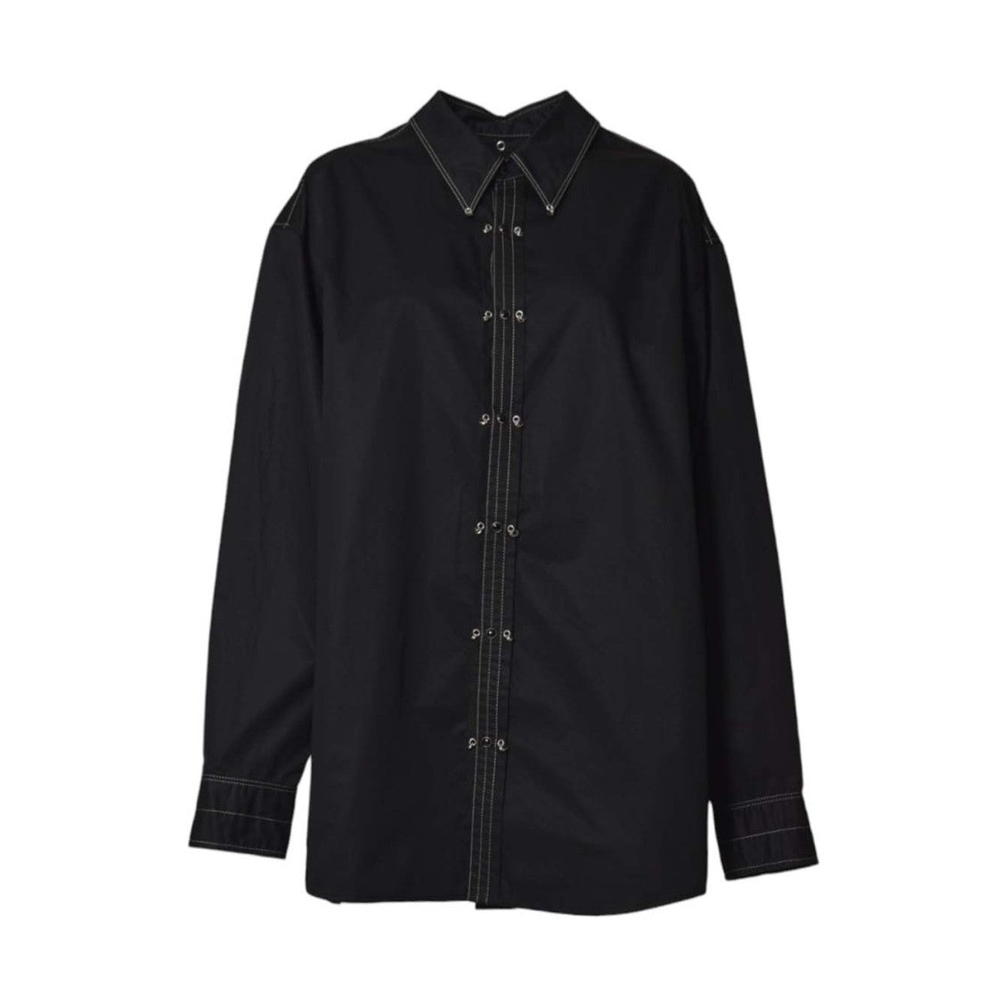 Lemaire Long-Sleeve Black Cotton Shirt With Metal Accents