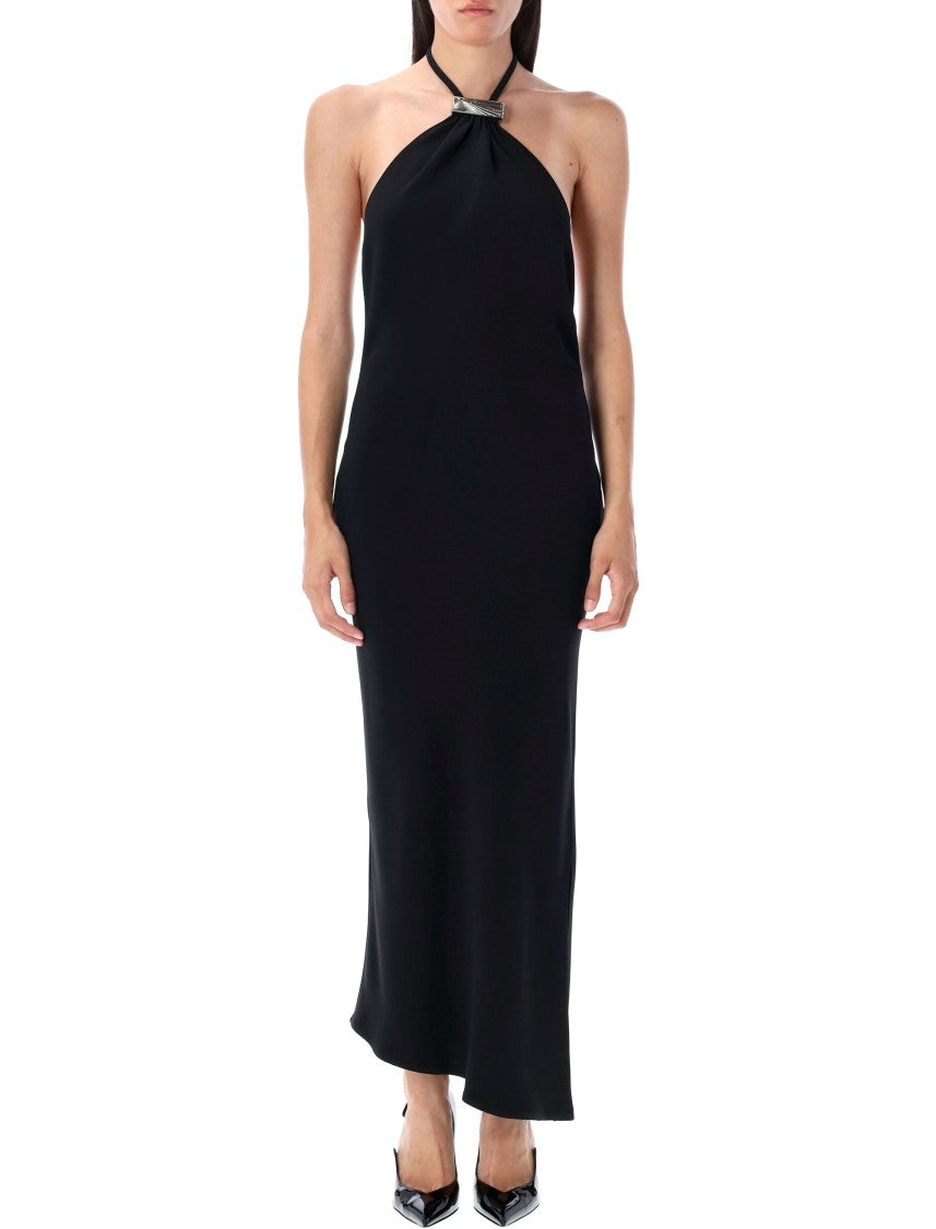 The Attico Form-Fitting Black Halter Neck Maxi Dress