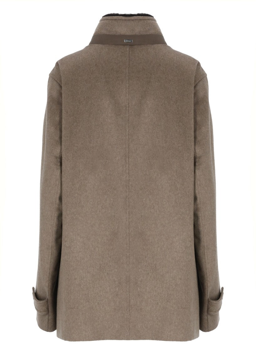 Herno Beige Cashmere Coat With Fur-Lined High Neck