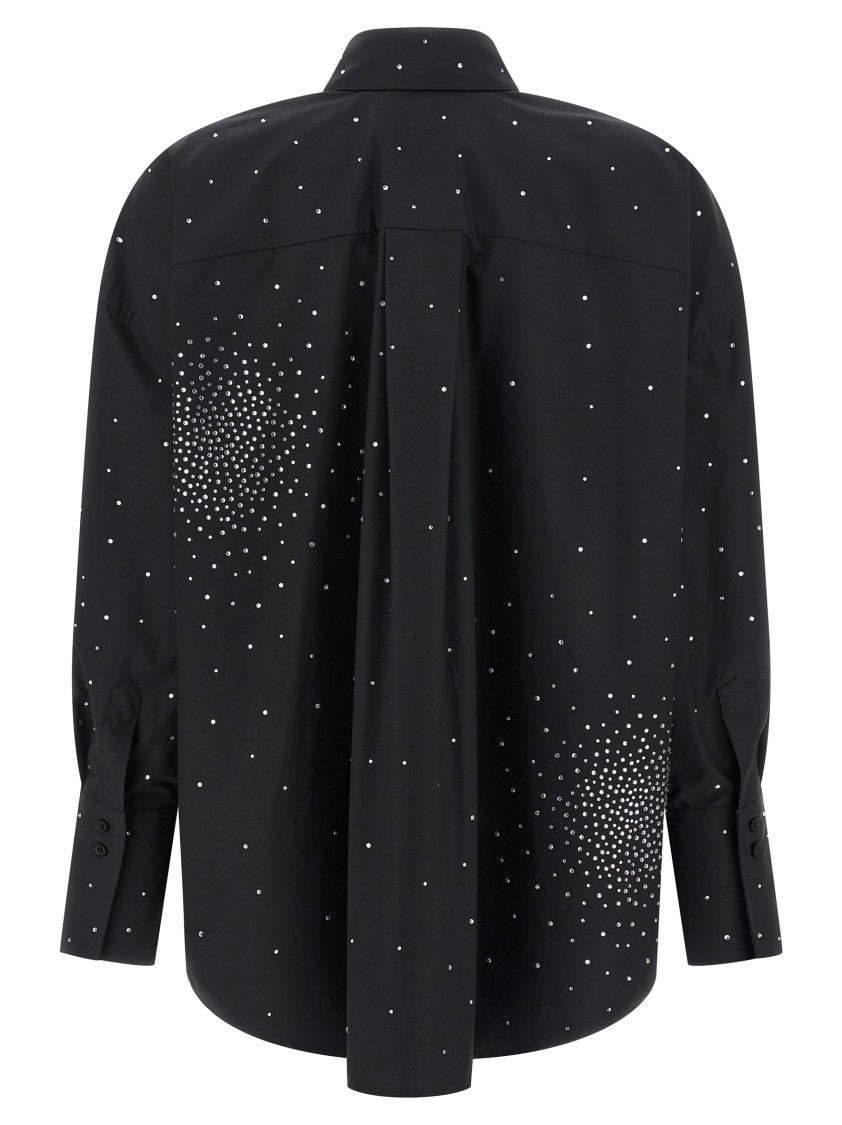 Giuseppe Di Morabito Oversized Cotton Poplin Shirt With Rhinestone Appliqué And Maxi Cuffs