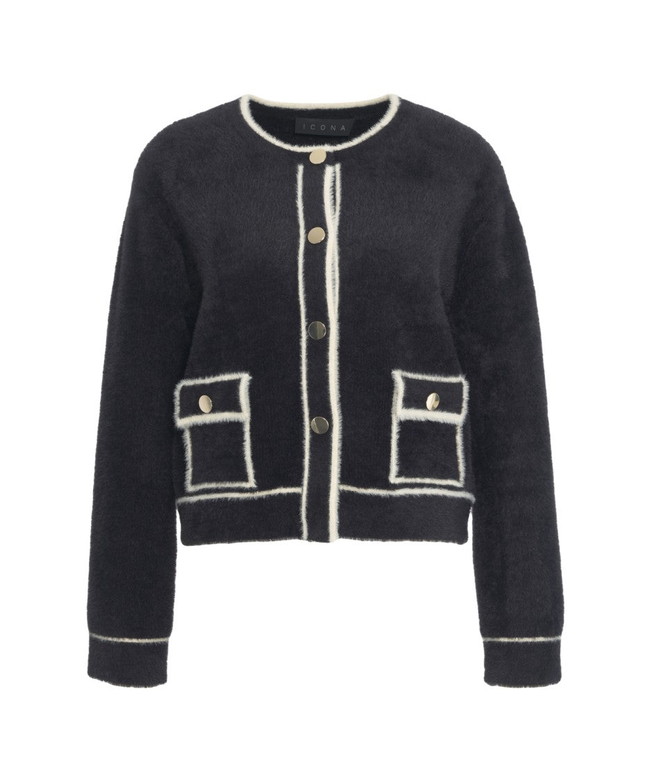 Kaos Knit Cardigan With Contrasting Piping And Flap Pockets
