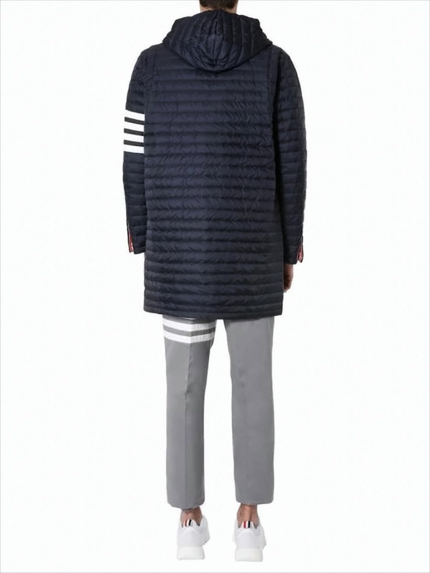 Thom Browne Quilted Black Jacket With Hood And Button Closure