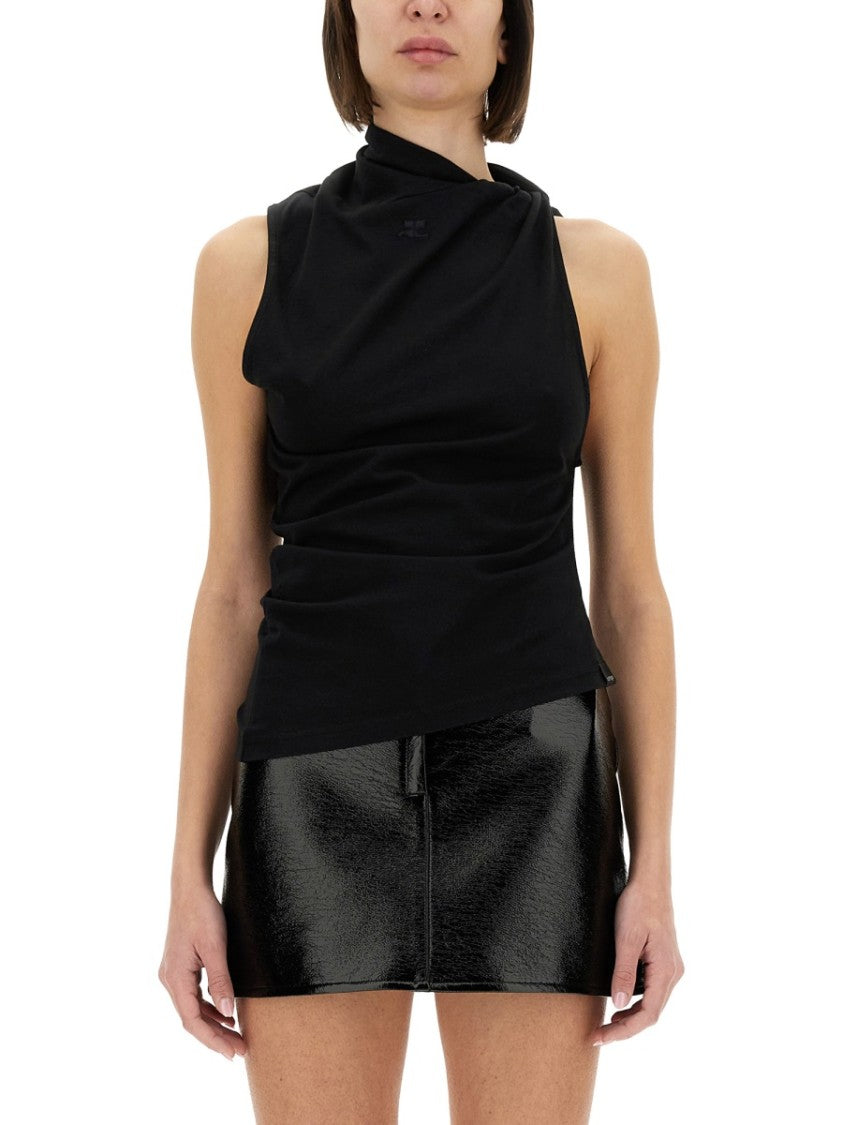 Courrèges Twisted Design Sleeveless Top In Soft Cotton