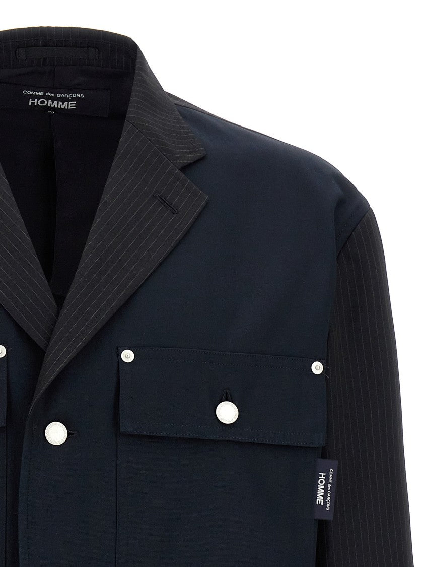 Comme Des Garçons Pinstripe Wool Blazer With Solid Cotton Sleeves