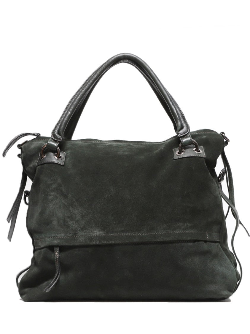 Reptile's House Two-Handled Bag In Bottle Green Nappa And Suede