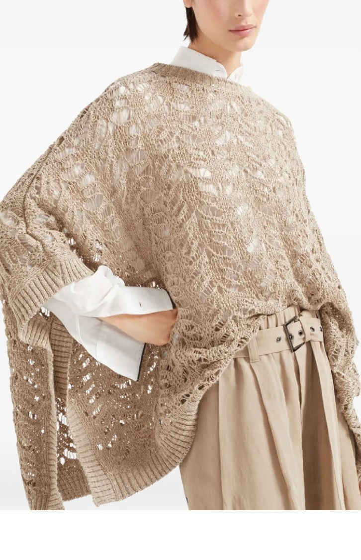 Brunello Cucinelli Open-Knit Relaxed Top With Wide Sleeves