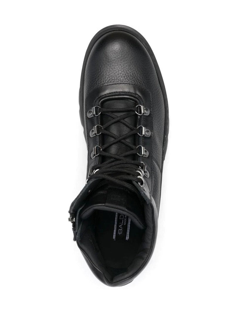Baldinini Textured Leather Ankle Boots With Rugged Design And Padded Collar