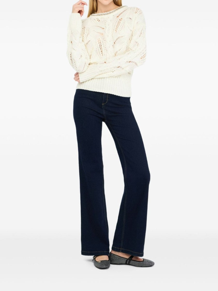 Liu Jo Intricate Openwork White Knit Sweater