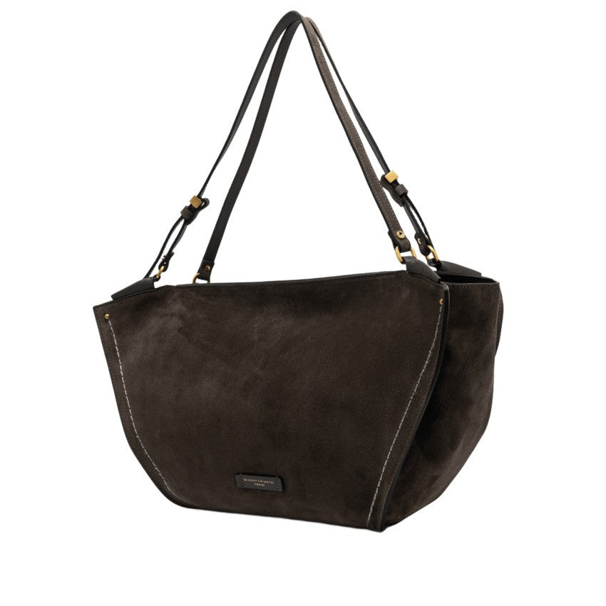 Gianni Chiarini Tulip-Shape Suede Leather Shoulder Bag With Decorative Accents