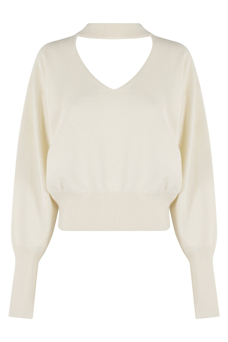 Federica Tosi Cut-Out Design Long Sleeve Sweater With Deep V-Neck