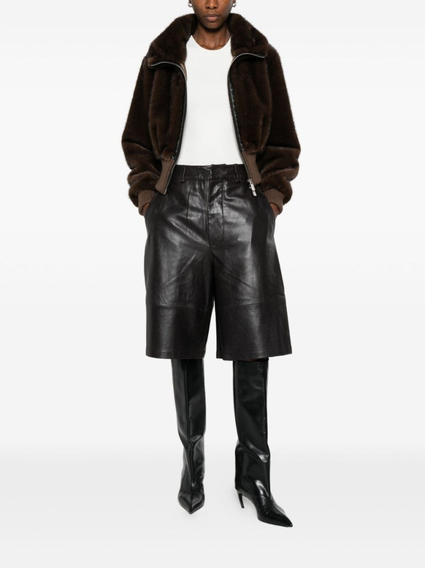 Pinko Cropped Jacket With Plush Faux Fur Texture