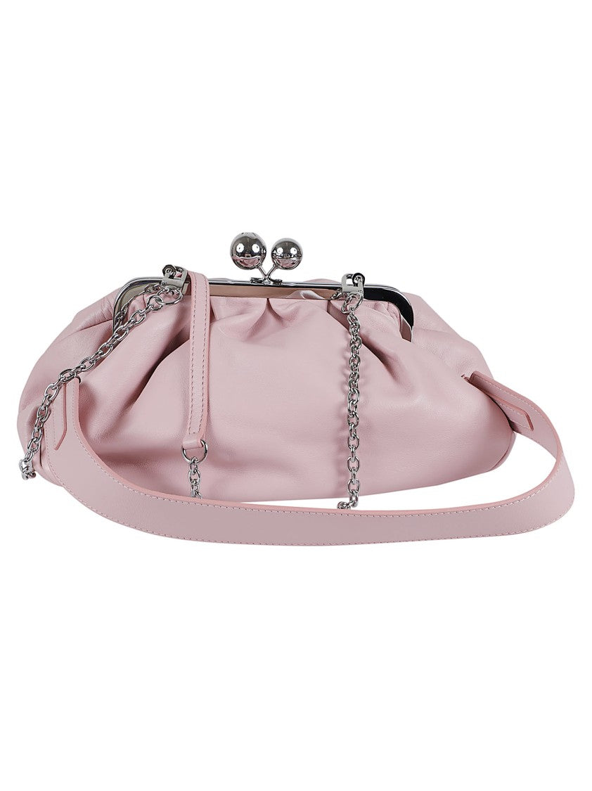 Max Mara Gathered Design Leather Handbag With Signature Clasp